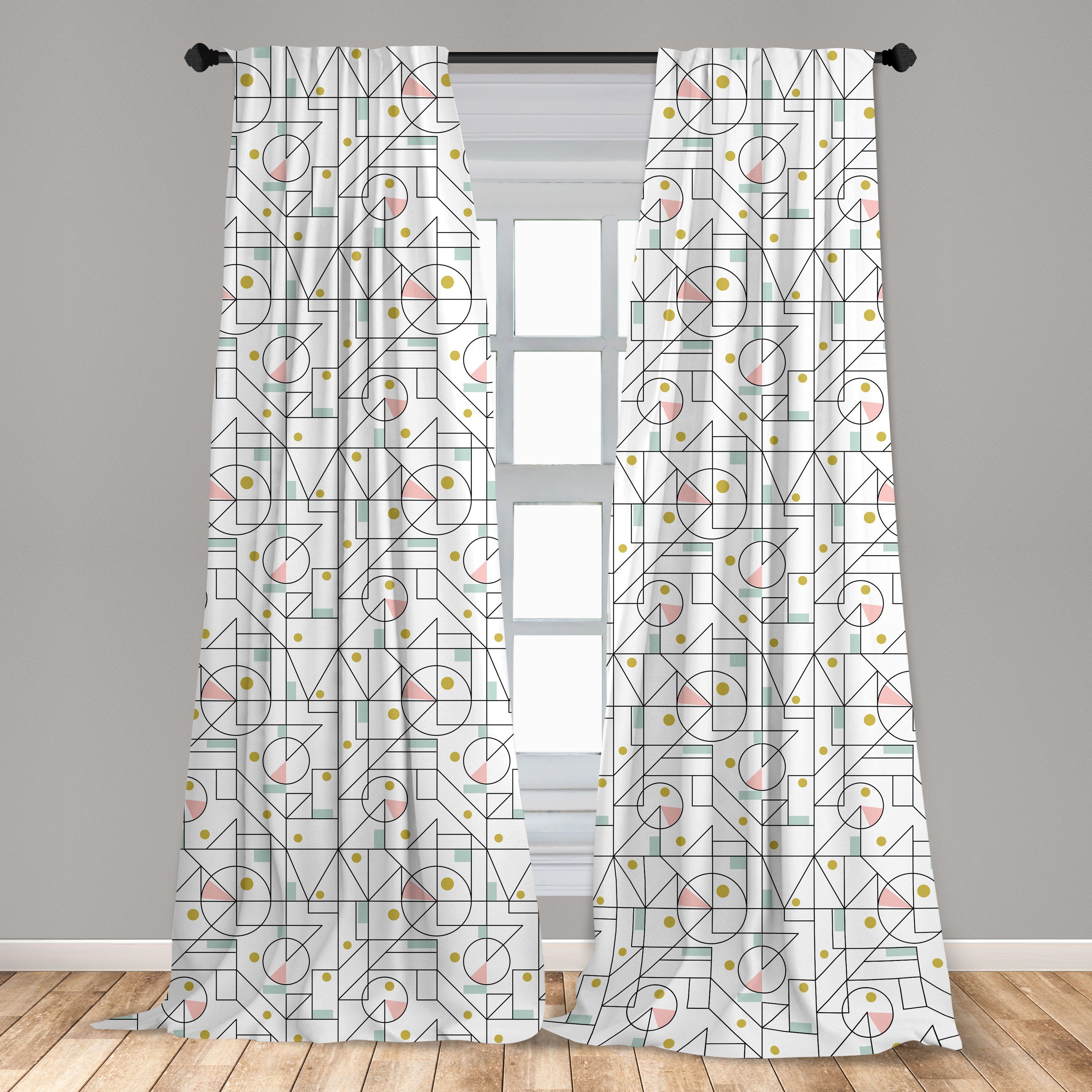 Gardine Vorhang für Wohnzimmer Schlafzimmer Formen Dekor, mit Tupfen Microfaser, Abakuhaus, Geometrisch