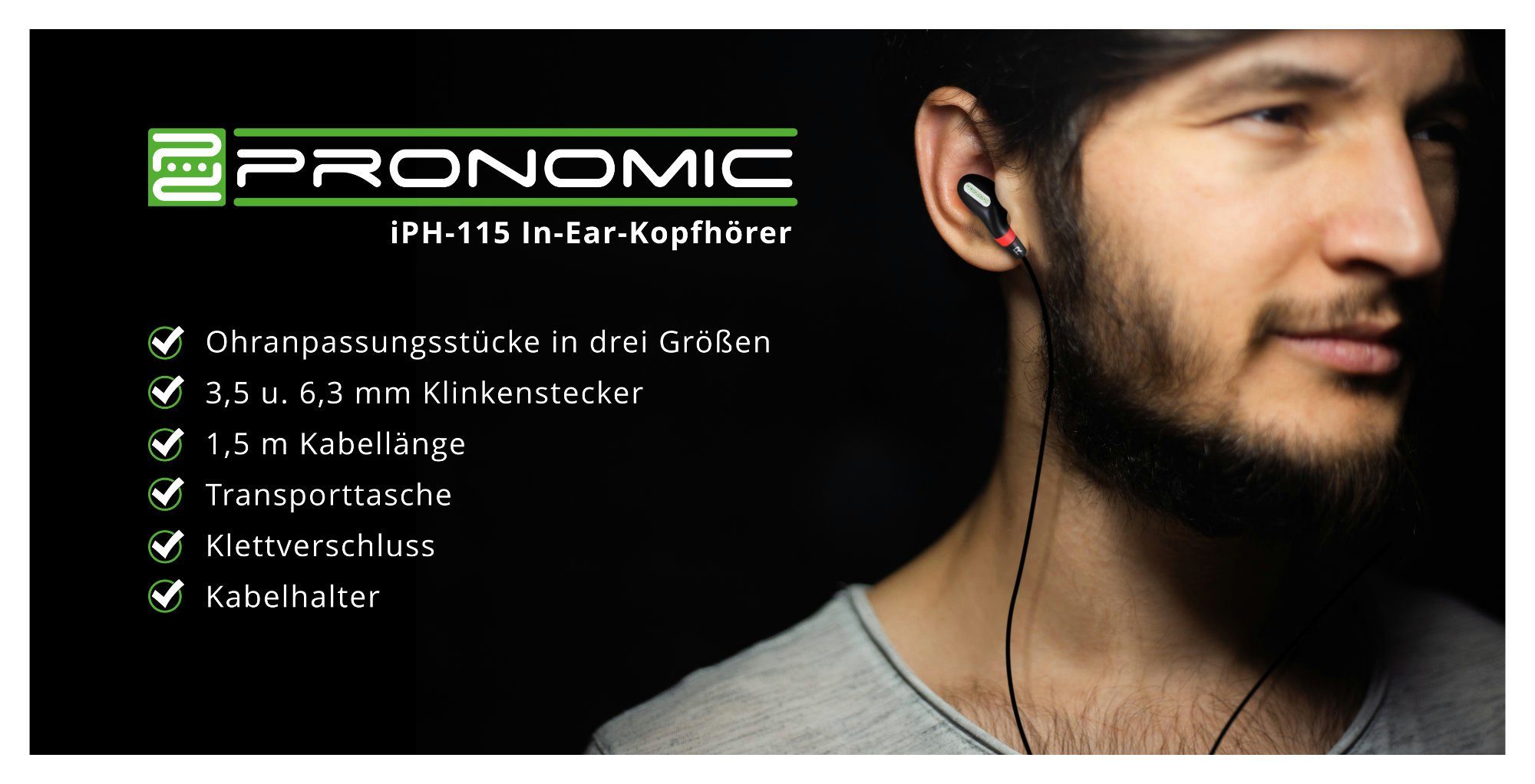 Pronomic iPH-115 - Ergonomische Passform Passform) In-Ear-Kopfhörer (Ergonomische
