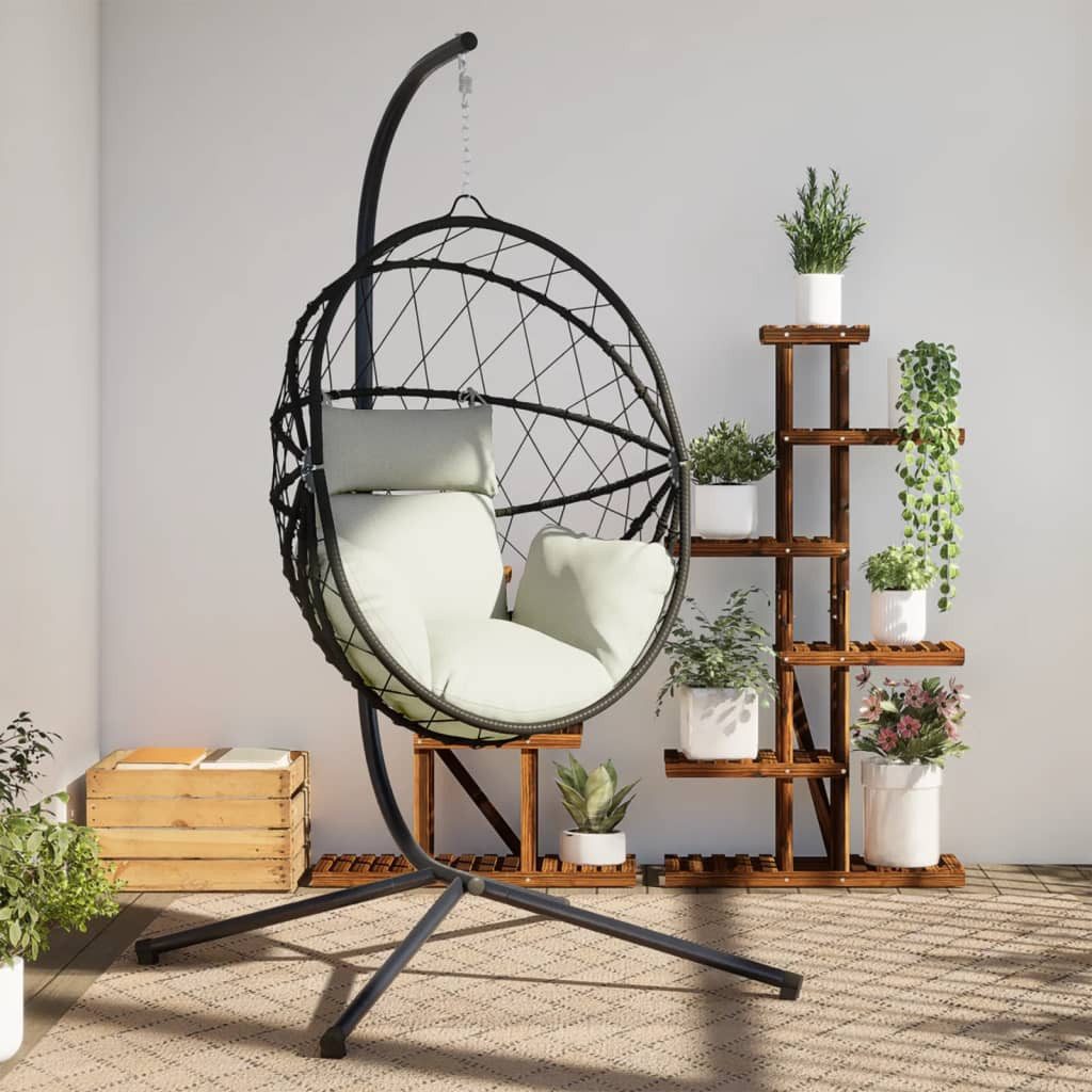 vidaXL Hollywoodschaukel Hängesessel Ei-Design mit Ständer Beige Rattan und Stahl, 1-Sitzer, 1 tlg.