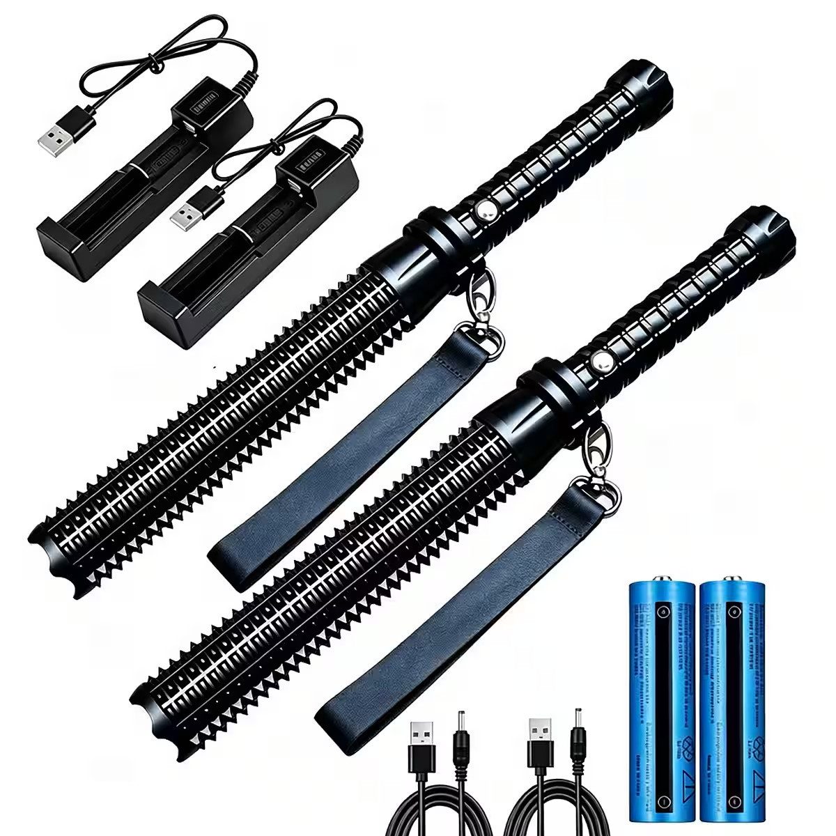 Fyrove LED Taschenlampe 2er‑Set Taktische LED‑Taschenlampe mit Akku, 3 Lichtmodi für Camping, 2er Set,Taktische,LED-Taschenlampe,Akku,starkes Licht,3 Modi,Camping