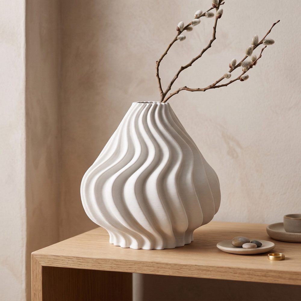 alesvelt Dekovase ESTA Skulpturale Keramikvase mit wellenförmigem Relief, Keramik, 22cm