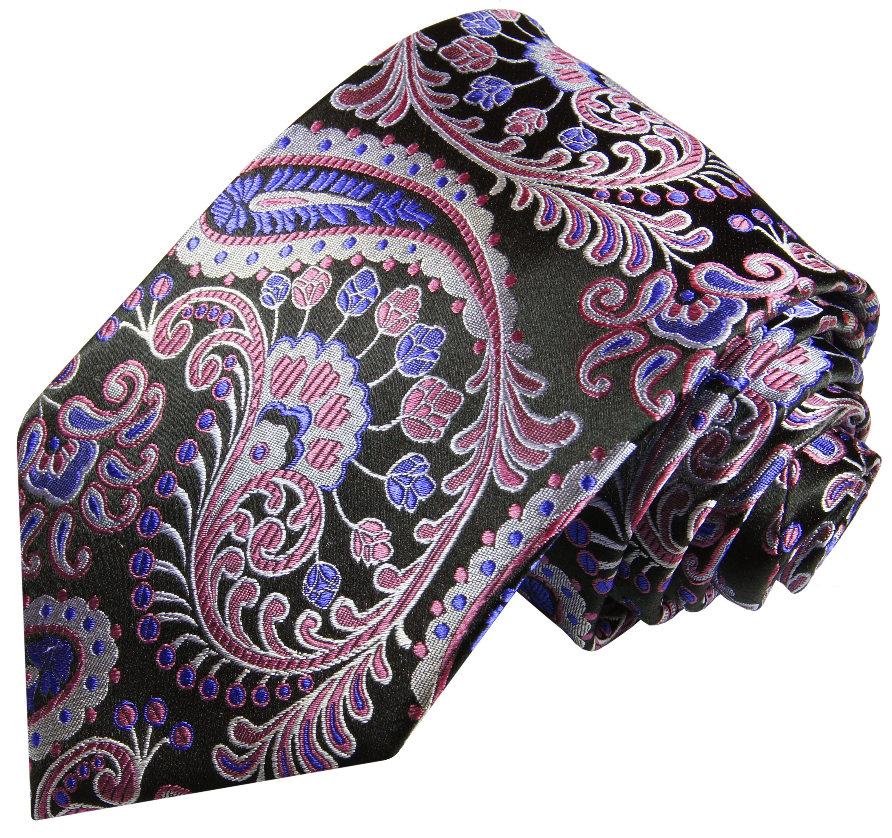 Einstecktuch) Malone Tuch Seide Seidenkrawatte (Set, 2-St., mit Breit lila Paul Herren Krawatte schwarz paisley 100% 552 (8cm), Krawatte brokat Hochzeit mit pink
