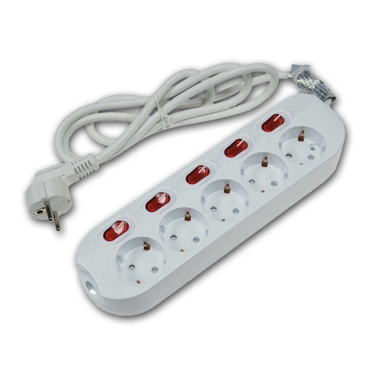 ChiliTec Aufputz-Steckdose Tischsteckdose mit Einzelschaltung 5-fach, weiß