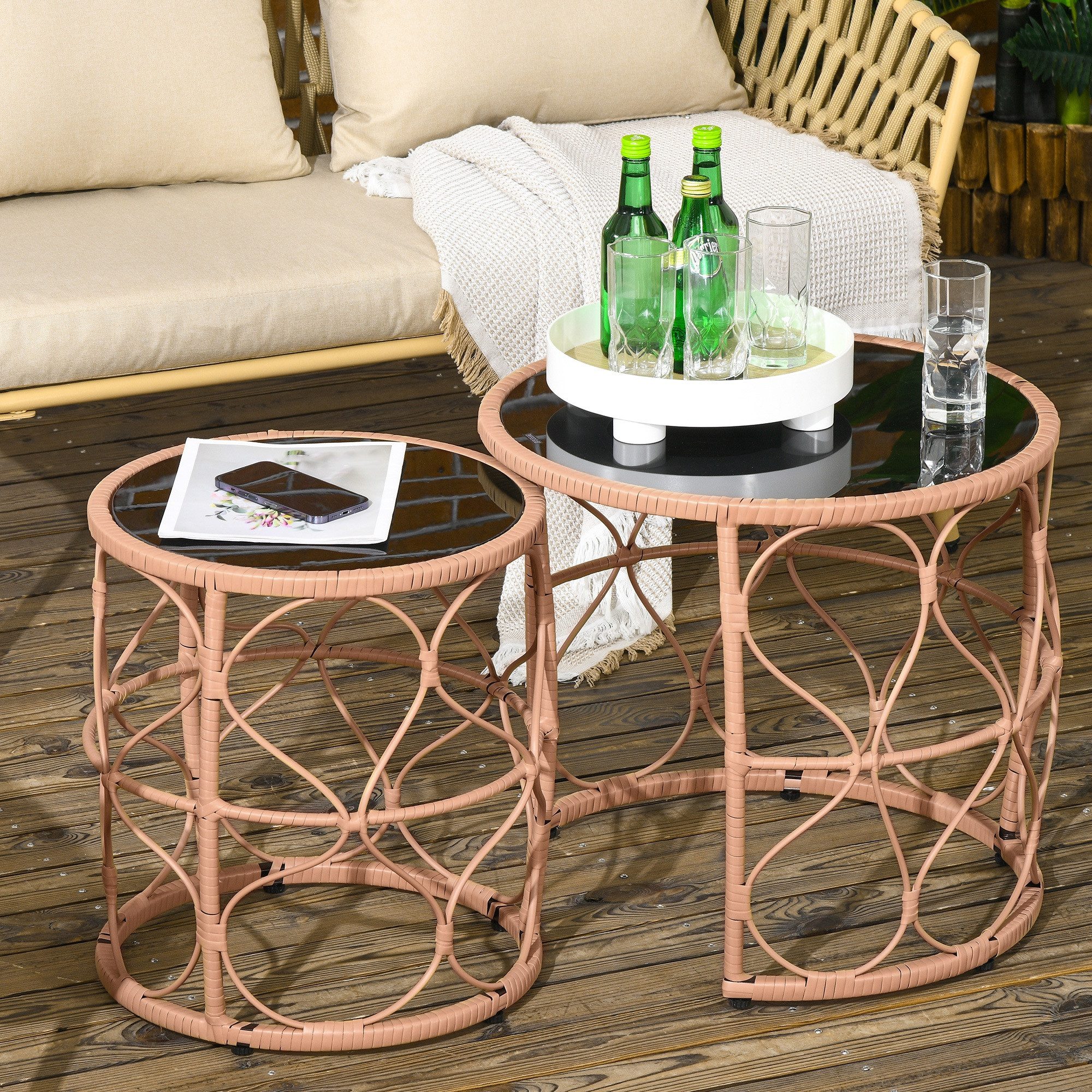 Outsunny Beistelltisch Couchtisch mit Rattanoptik (Kaffeetisch, günstig online kaufen