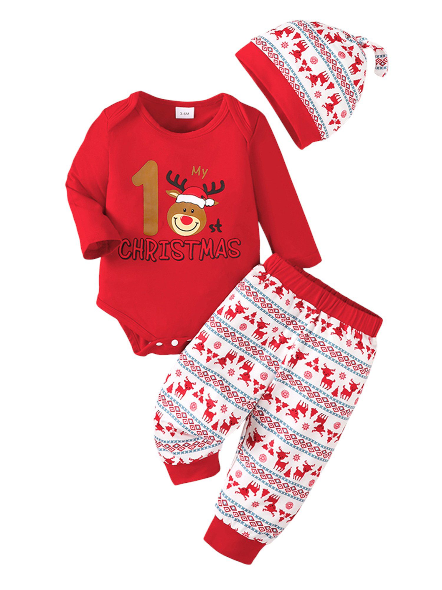 Gluckids Body & Leggings Weihnachtsset für Babys, 3-tlg Festlicher Ползунки mit Langarm, Hose & Mütze für die Weihnachtszeit
