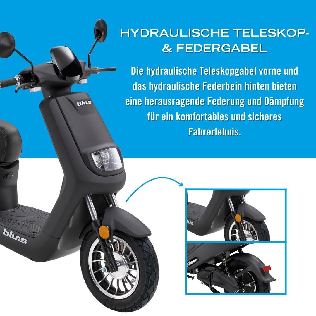 Blu:s E-Mofaroller XT2000, 950 W, 25 km/h, bis zu 59 km Reichweite, mit Straßenzul., 2 Sitzplätze, für Erwachsene
