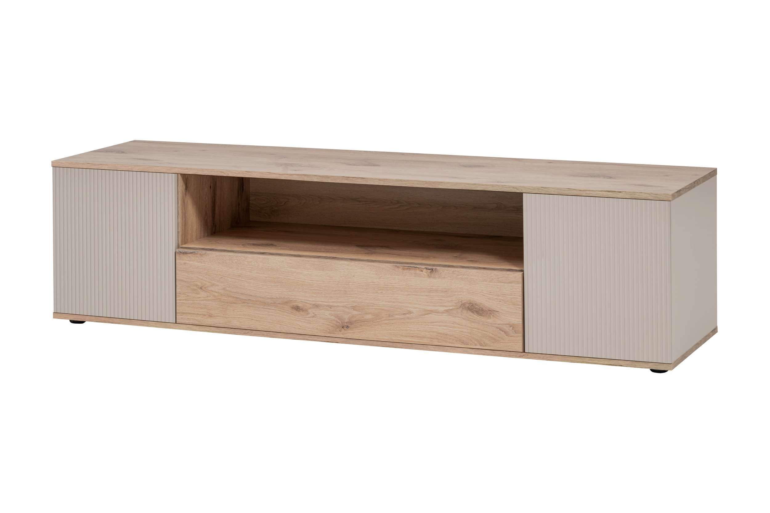 99rooms Lowboard Kalyna (TV-Kommode, TV-Schrank, Fernsehschrank), Modern Design, Grifflos - PUSH-CLICK System, geriffelte Elemente