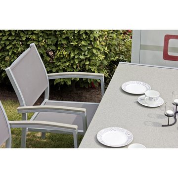 Lomadox Garten-Essgruppe GARDA-120, (7-tlg), Gartenmöbel Set Tisch mit 6 Stühlen grau Aluminium