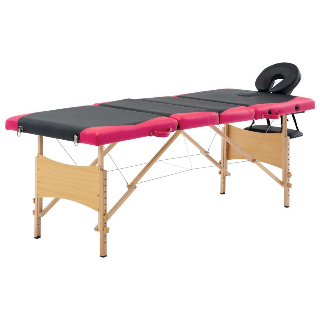 vidaXL Massageliege Massageliege Klappbar 4-Zonen mit Holzgestell Schwarz und Rosa
