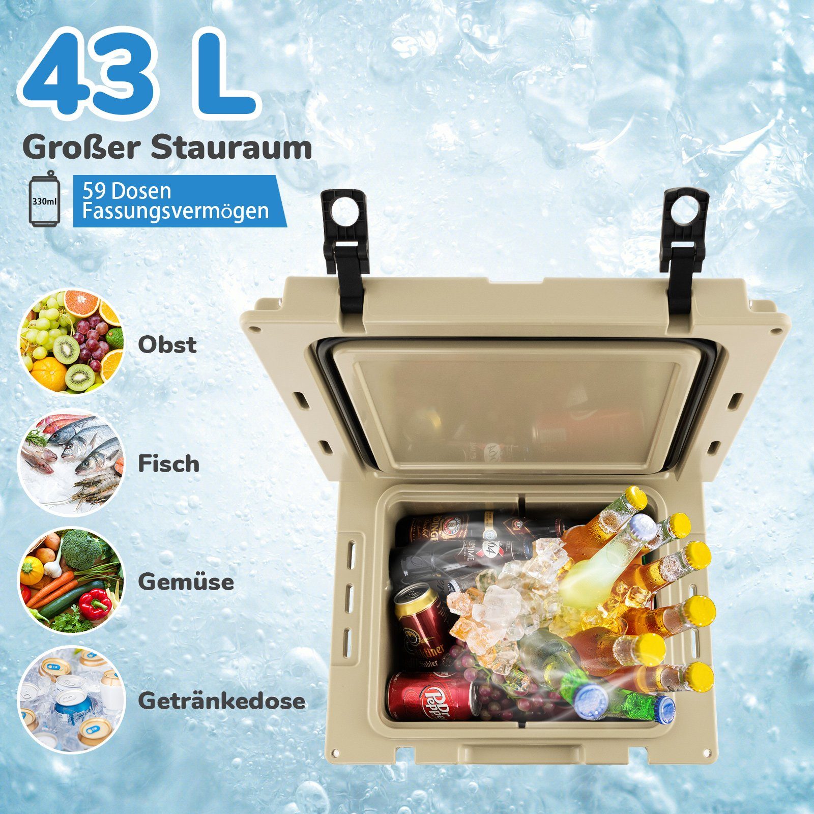 COSTWAY Thermobehälter, 43L Kühlbox mit Rädern, mobil, mit Handgriff