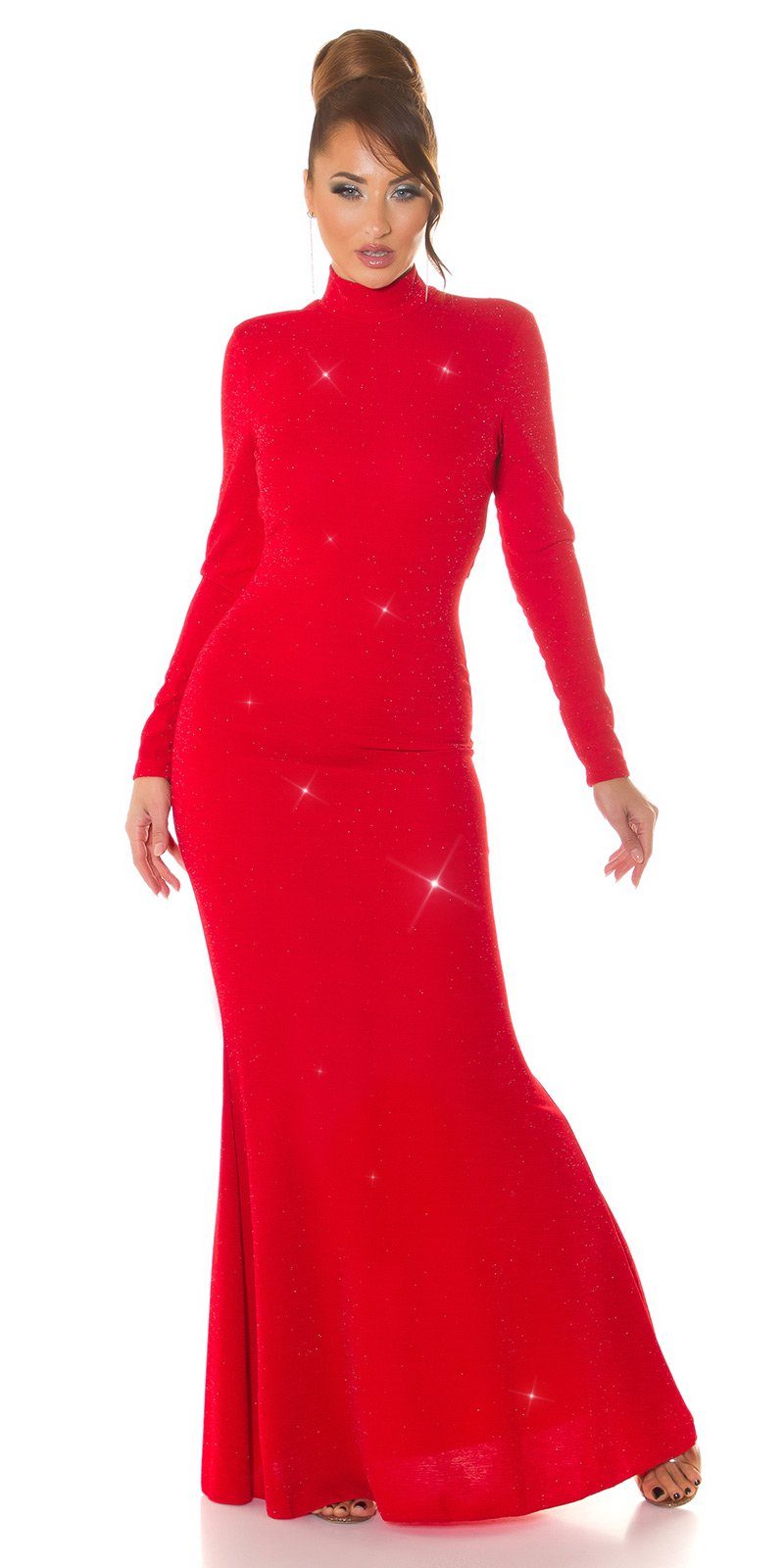 Rückenausschnitt rot Koucla glitzerndes mit Abendkleid Maxikleid