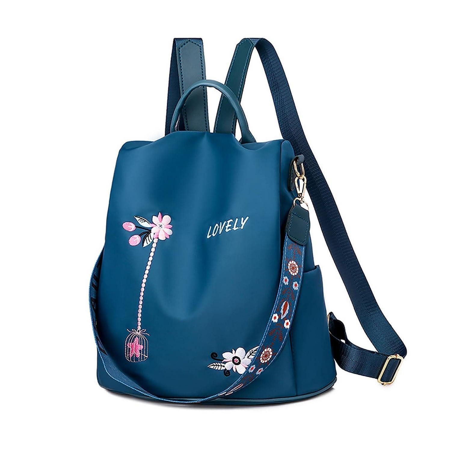 LuxusKollektion Cityrucksack Damen Rucksack Blume Blau 32x11x29cm