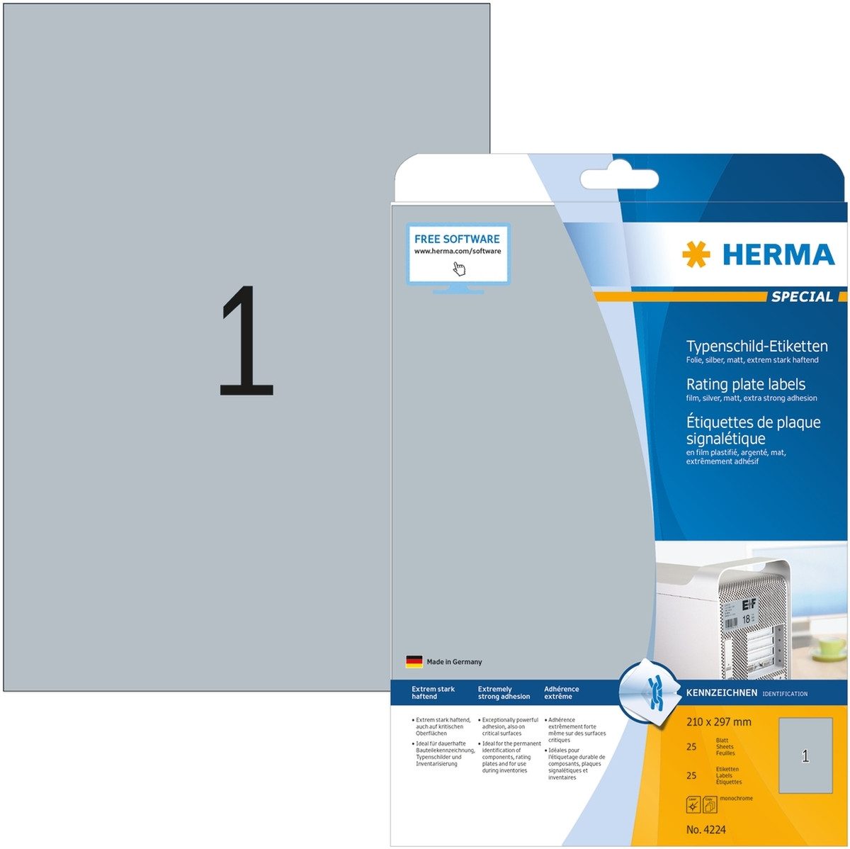 HERMA Etiketten Etiketten Folie Typenschild silber 210x297mm Special A4 LaserCopy