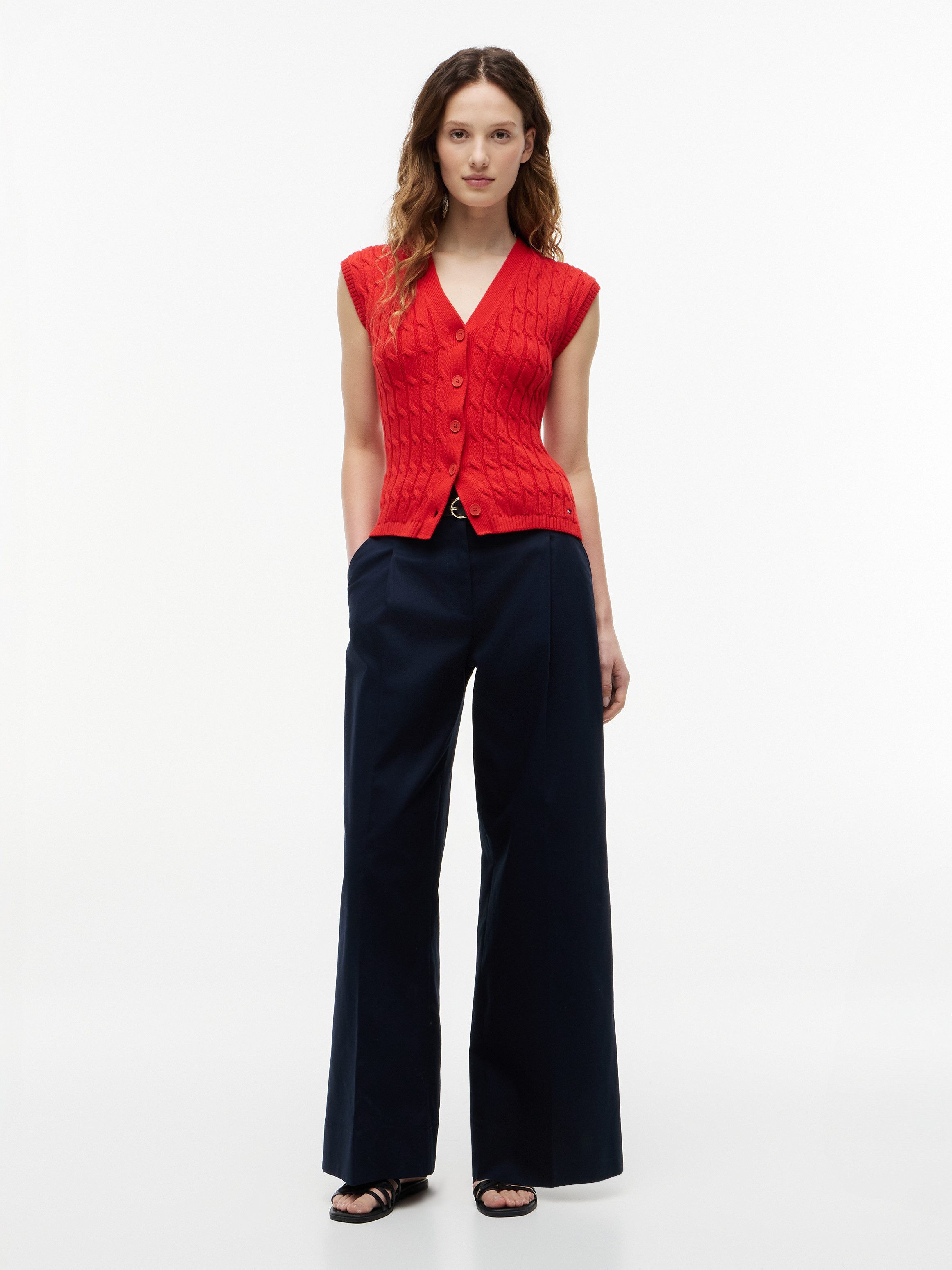 Tommy Hilfiger Strickweste MID GG CABLE VEST CARDI Baumwolle, mit Zopfstrickmuster – Bild 4 von 5