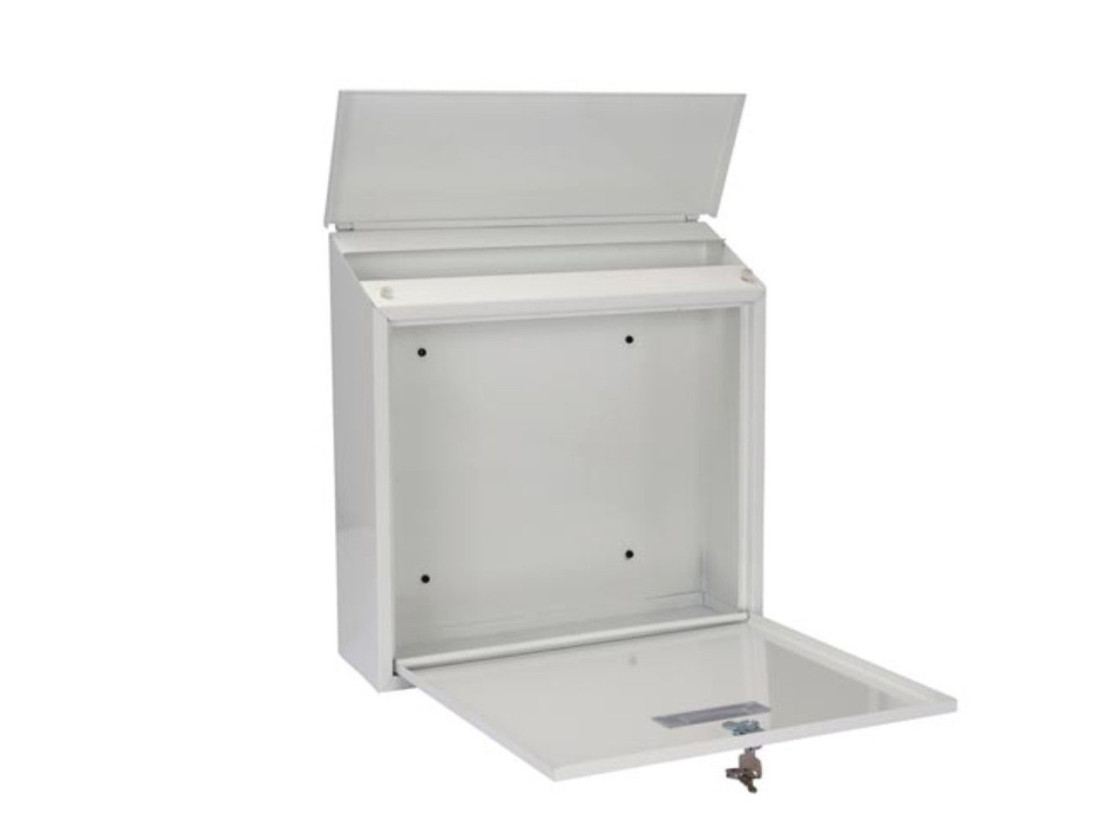 PEREL Briefkasten, in Weiß großer Stahl Post-Box Kasten mit Namensschild & 4 Schlüsseln