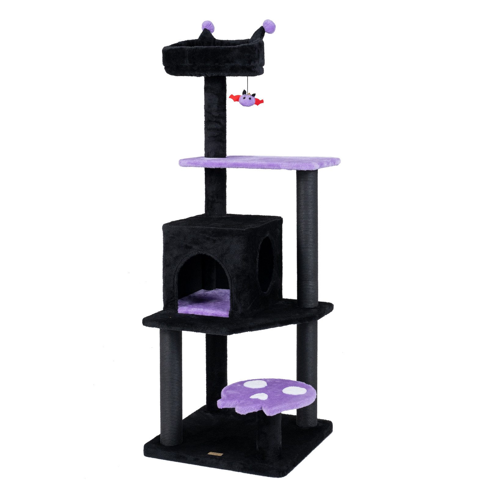 COSTWAY Kratzbaum Katzenbaum für Halloween, Katzenkratzbaum, mit Bett & Katzenhöhle, 144cm hoch