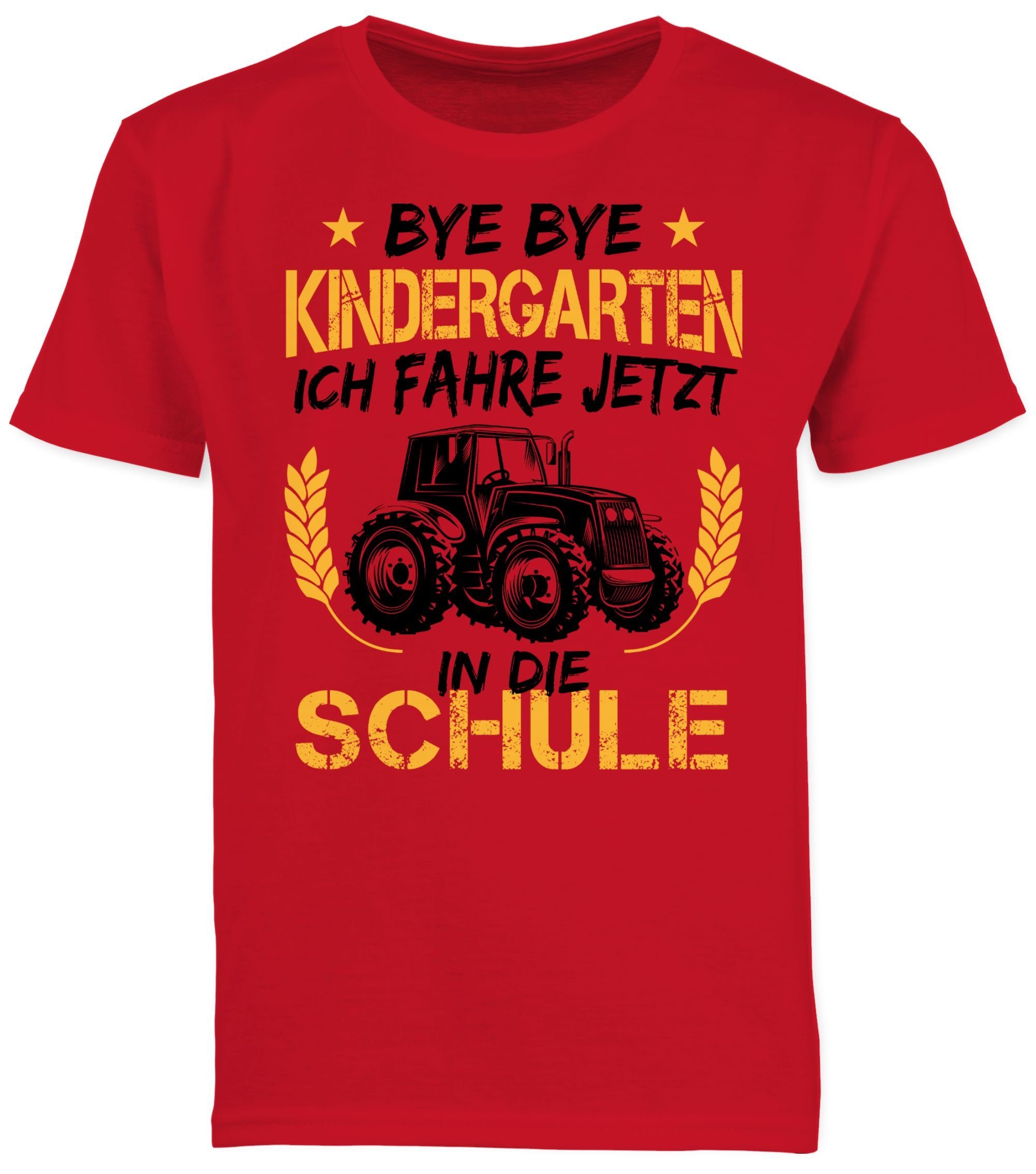Junge in fahre Schulanfang Schule Schwarz ich Rot Ora Bye Geschenke Bye Kindergarten 3 Traktor Einschulung Shirtracer jetzt T-Shirt die