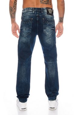 Cipo & Baxx Regular-fit-Jeans Herren Jeans Hose mit extravagantem Nahtdesign Jeanshose mit dicken Nähten designt, Zierreißverschlüsse auf der Vorderseite