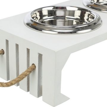 TRIXIE Futterbehälter BE NORDIC Napf-Set, MDF/Edelstahl weiß für Hunde, Maße: ø 14 cm / 38 x 18 x 10 cm / Fassungsvermögen: 2 x 0,4 l