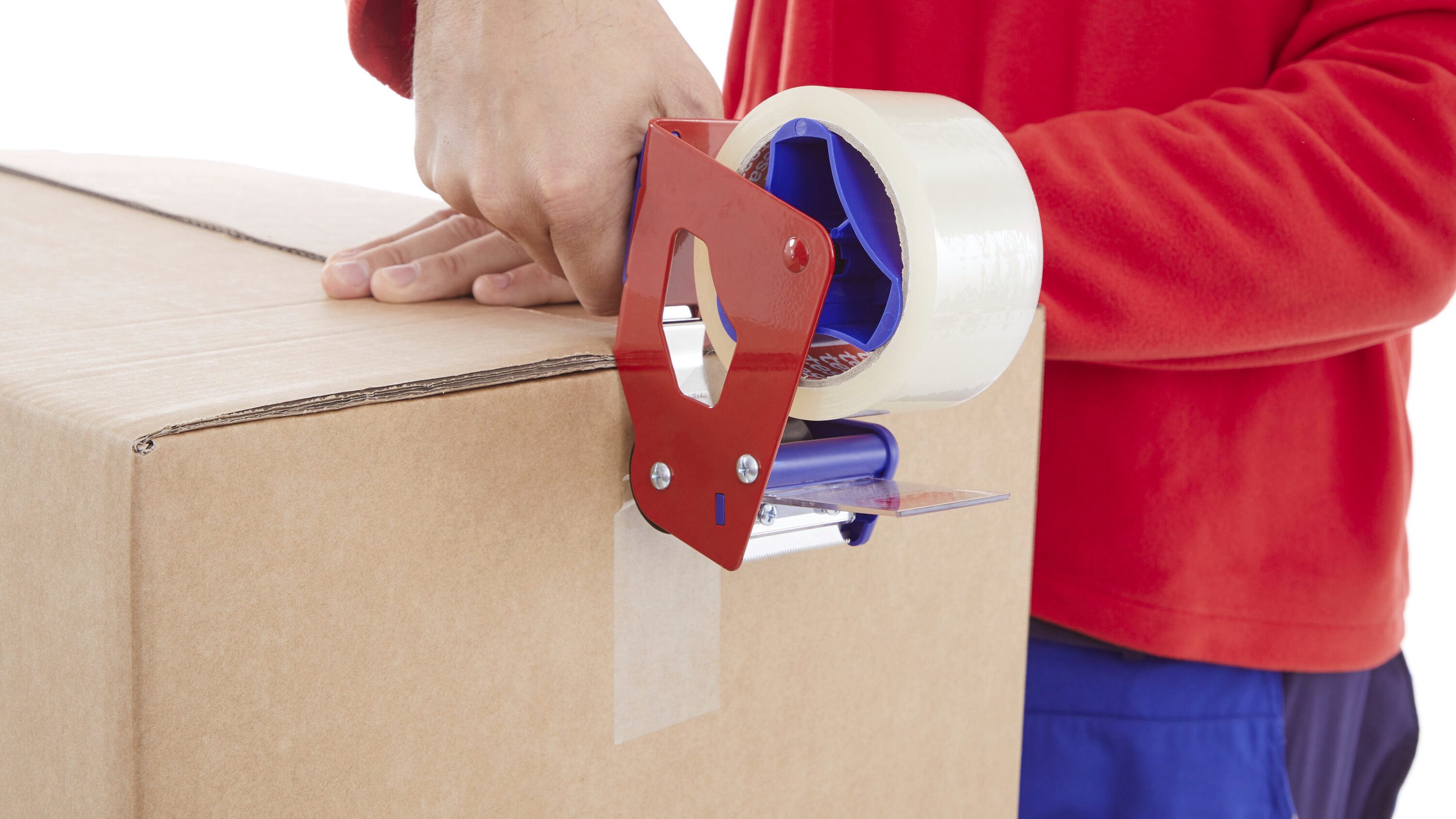 tesa Klebeband tesapack® handroller set – incl. 2 rollen extra sterke verpakkingstape (Packung, 8-St., 1 Abroller + 2x Extra Strong braun & 6x PP-Packband transparent 66 m) Afroller blauw/rood & stil plakband transparant – netjes verpakken