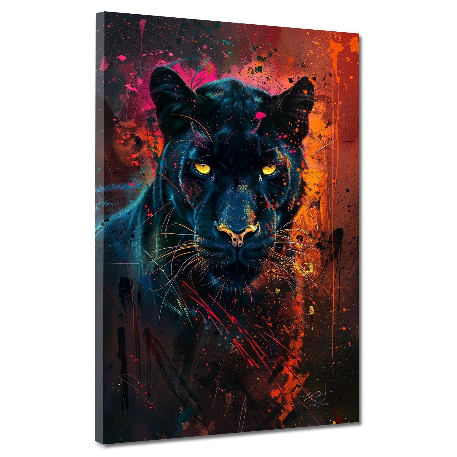 Artedinoi Leinwandbild Schwarzer Panther leuchtende Augen Leinwandbild Wandbild Kunstdruck XL, Schwarzer Panther mit leuchtenden Augen