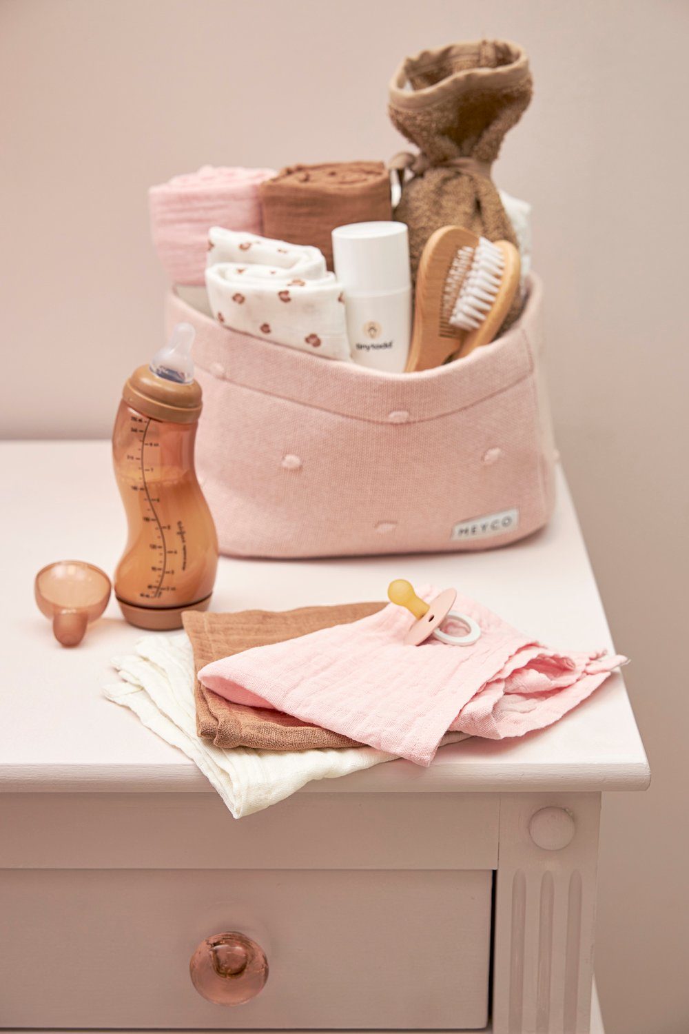 Meyco Baby Stoffwindeln Uni 20x17cm Offwhite/Soft Pink/toffee (3-St)