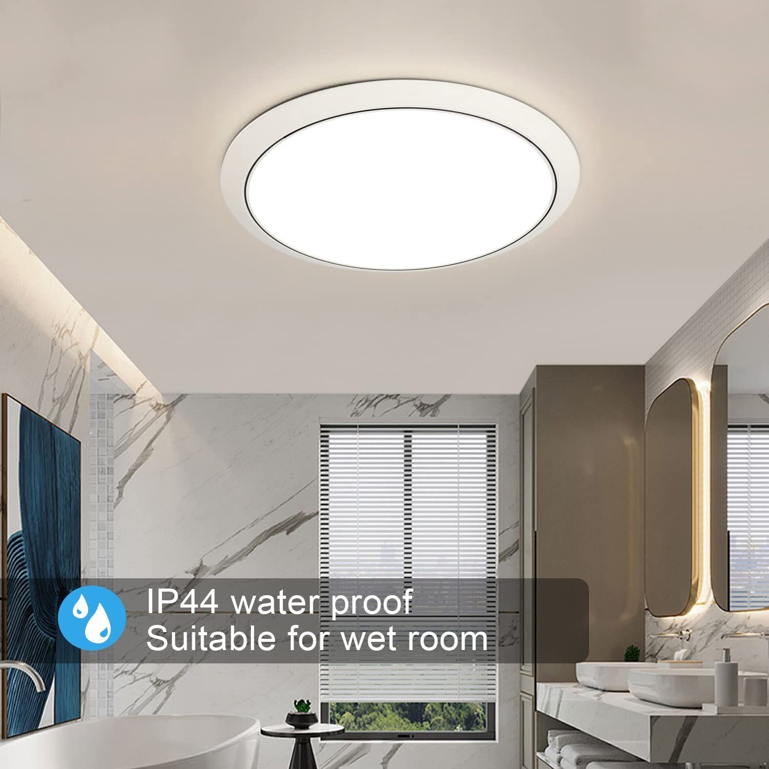 JDONG LED Deckenleuchte Rund Weiß Natürliches Modern 4000K IP44 Lampe, fest Weiß Wasserdichte Deckenlampe, LED integriert, Tageslichtweiß