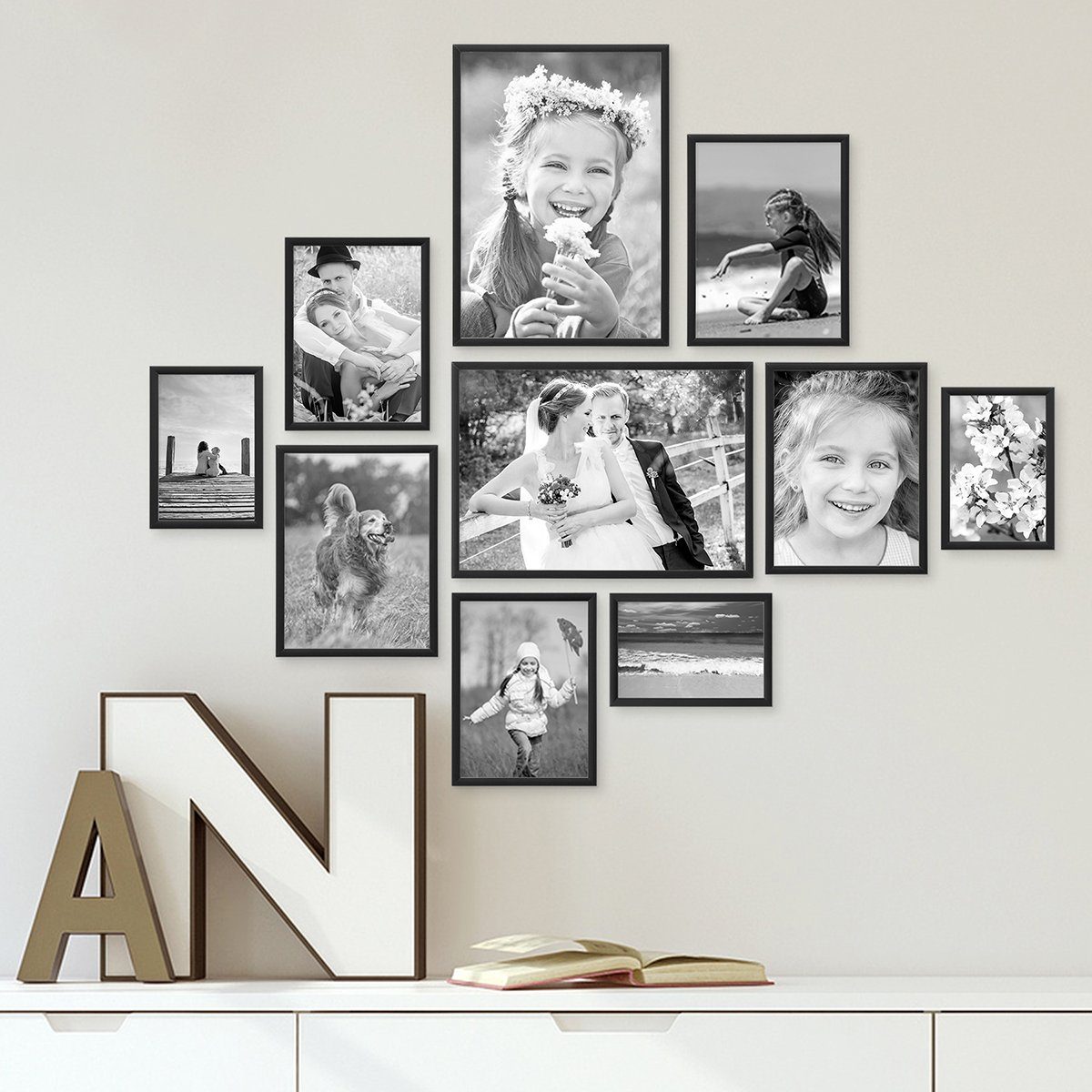 PHOTOLINI Рамки 10er Set Aluminium Modern Schmal 10x15 bis 21x30 cm