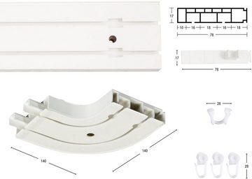 Gardinenschiene Kunststoffschiene CREDO, GARESA, 2-läufig, Wunschmaßlänge, mit Bohren, verschraubt, seitlich mit Rundbögen (kein Spalt zwischen Vorhang und Wand)