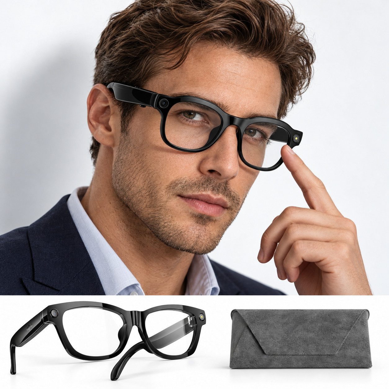 blackview LED-Brille BV100 32GB AI Echtzeit-Übersetzung 8MP Kamera, 1200P Video, Open-Ear Audio, KI-Assistent, ENC, 5h Akku