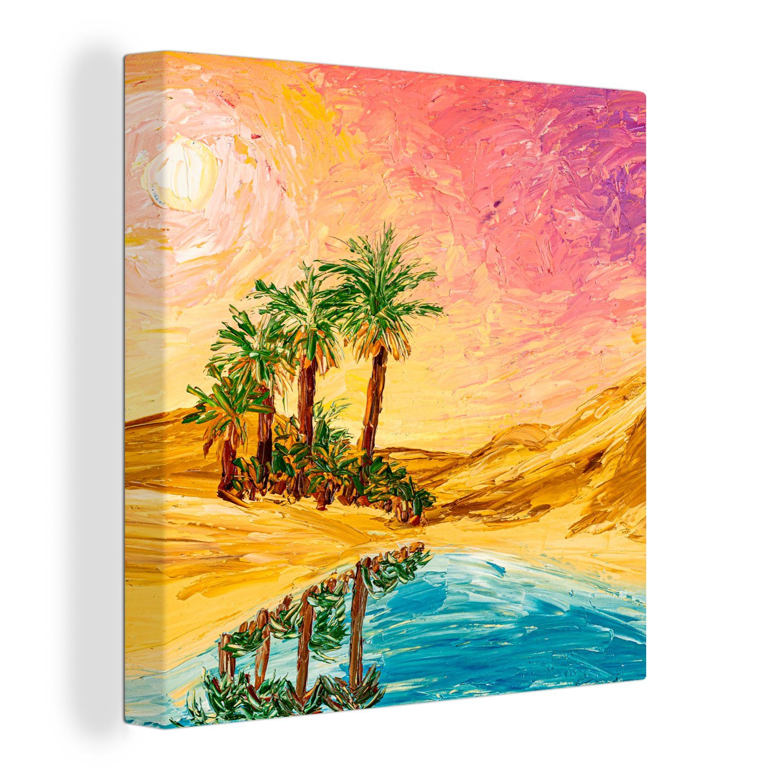 OneMillionCanvasses® Gemälde Gemälde - Öl - Palme - Natur - Wasser, (1 St), Leinwand Bilder für Wohnzimmer Schlafzimmer