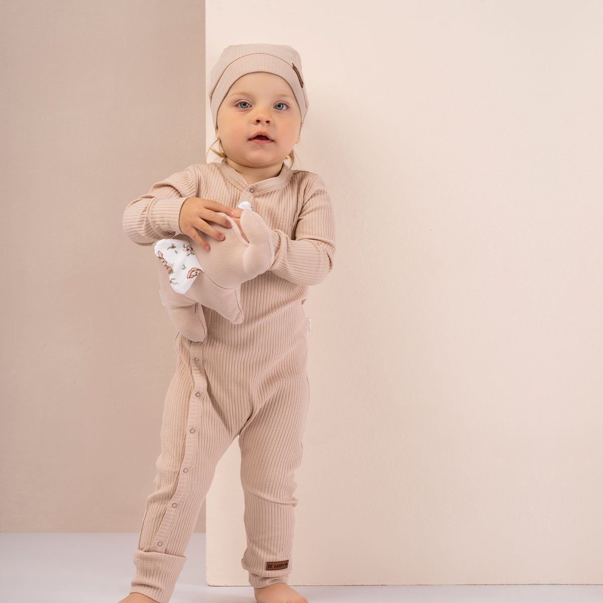 Tragekomfort Einteiler ohne Schlafanzug Hoher Strampler Bamar Dehnbar, Pyjama-Gerippt Füße tlg) Baby Nicol (1 Einfarbig, beige