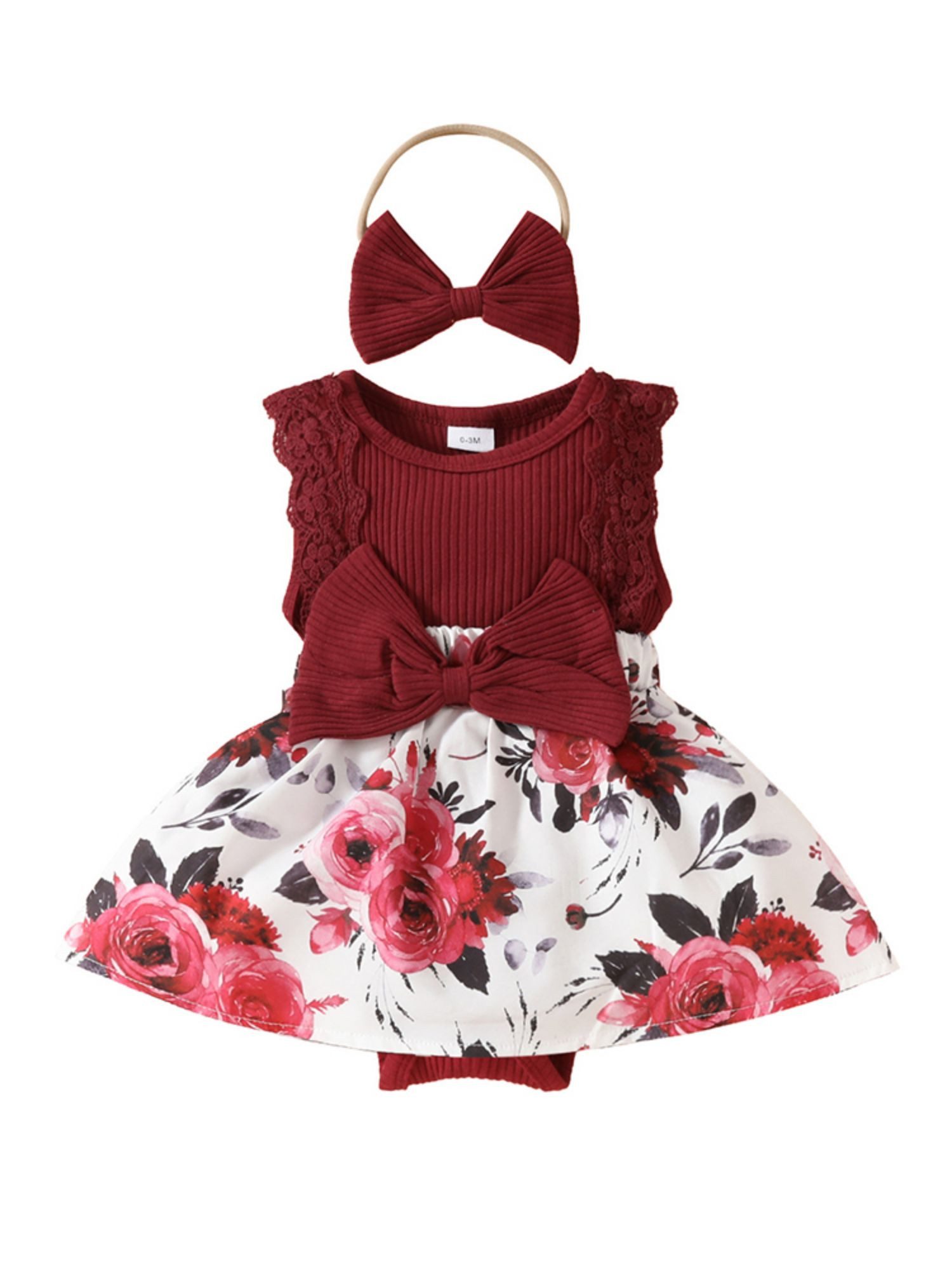 Lapastyle Strampler Neugeborene Babykleidung mit Sptize Sommerkleid süß Partykleid Set (Set, 2-tlg) Baby Mädchen Kurzarm Blumen Strampler & Haarband Outfit A-Linien-Kleid