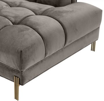 Casa Padrino Loungesofa Luxus Lounge Sofa Grau - Greige / Messingfarben 223 x 95 x H. 68 cm - Linksseitiges Wohnzimmer Sofa mit edlem Samtsoff und 2 Kissen