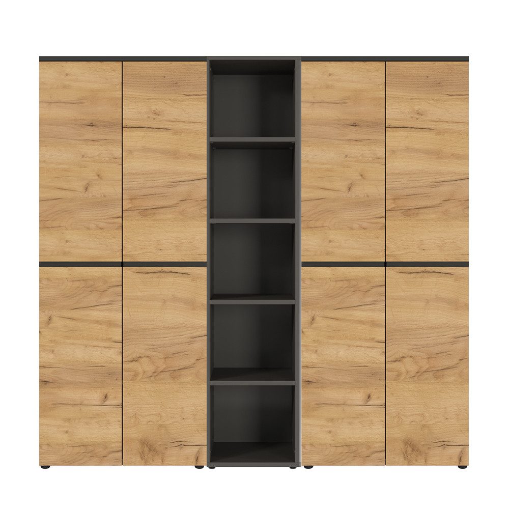 Lomadox Aktenschrank LUGANO-01 Graphit mit Navarra Eiche Nb. 205/197/40 cm