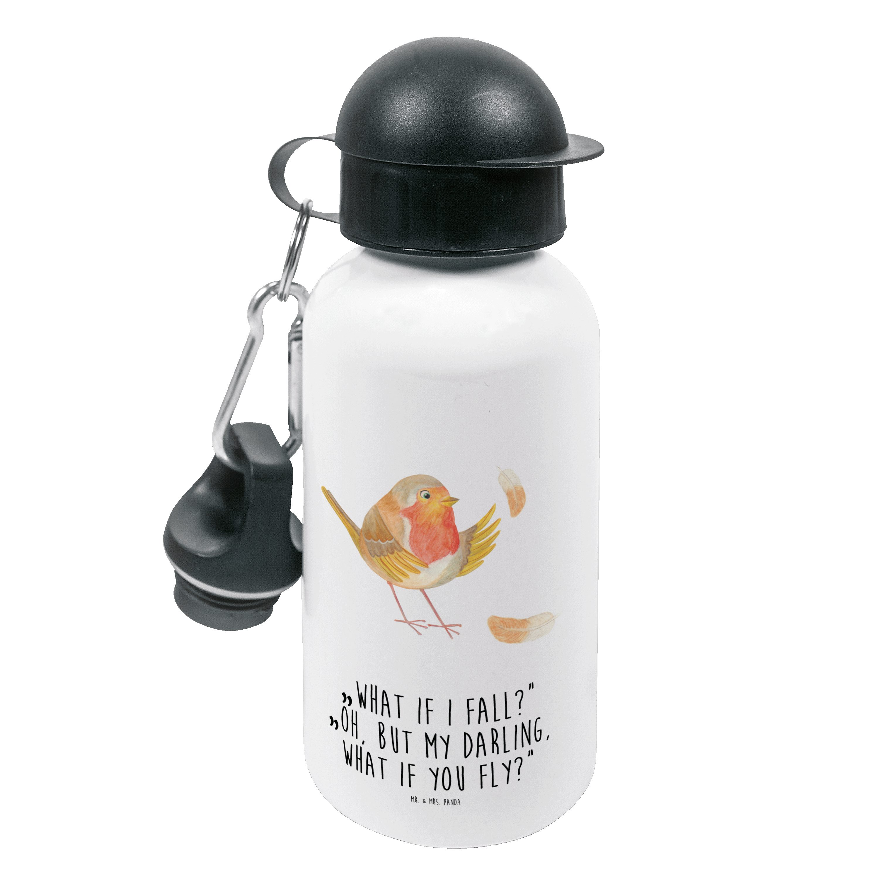 Mr. & Mrs. Panda Trinkflasche Rotkehlchen mit Federn - Weiß - Geschenk, Trinkflasche, Kinder, Flasc