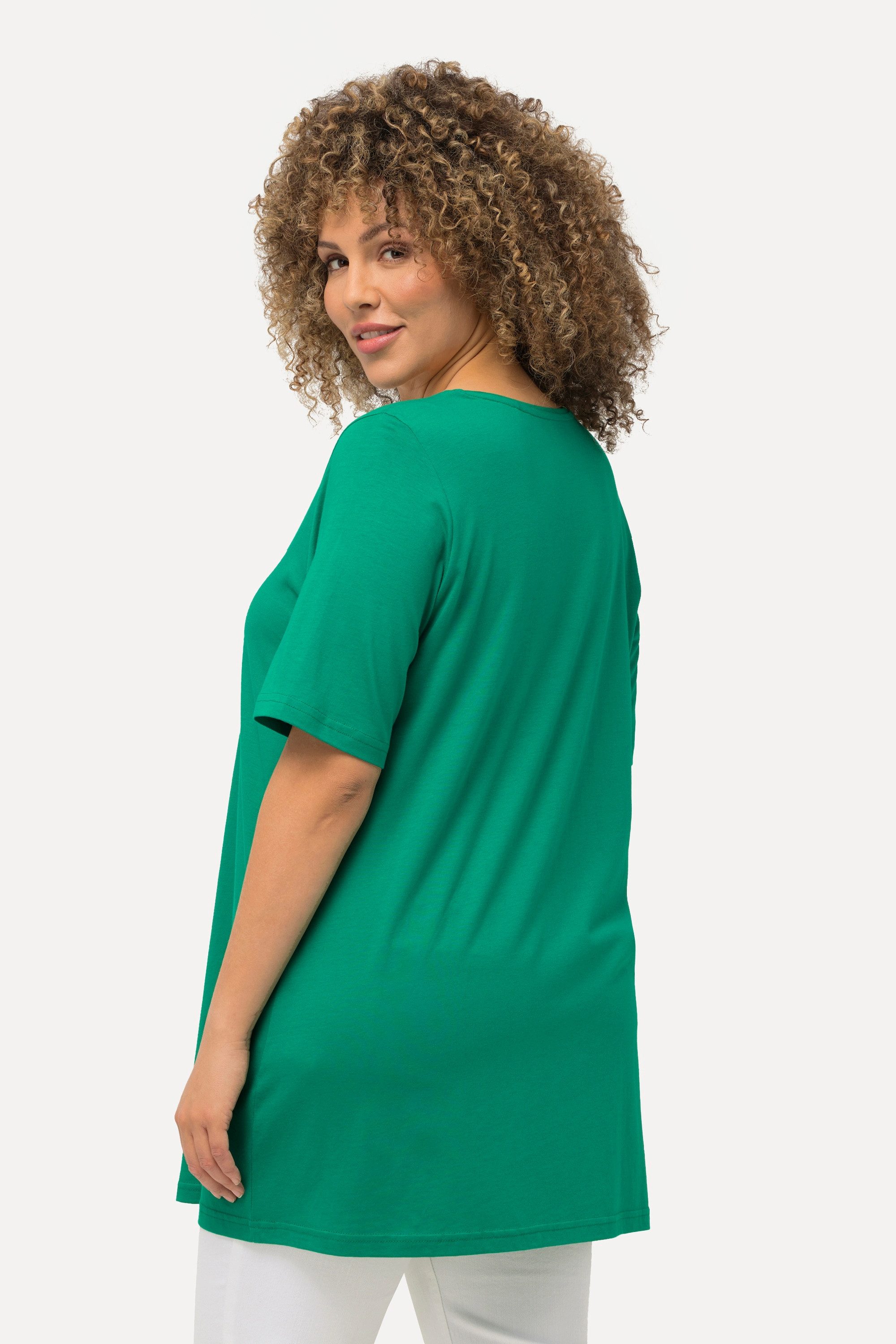 Ulla Popken T-Shirt T-Shirt Zierfalten A-Linie Rundhals Halbarm Modal