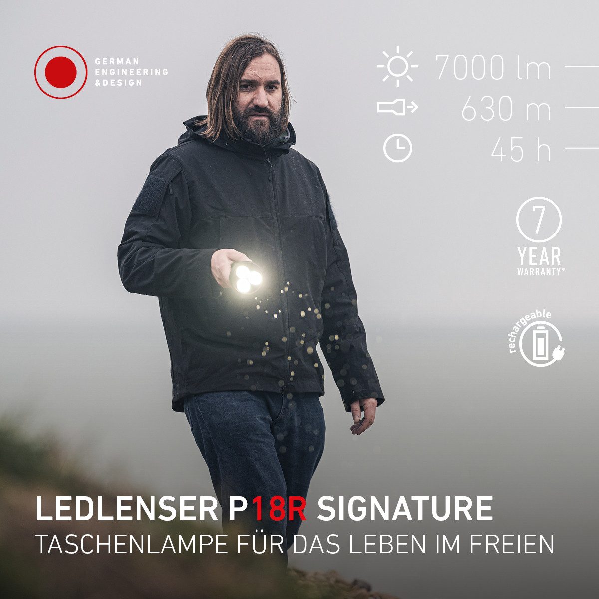 Ledlenser Taschenlampe P18R Signature, 7000 Lumen, 630m Leuchtweite, IP68, 45h Laufzeit, USB-C – Bild 4 von 5