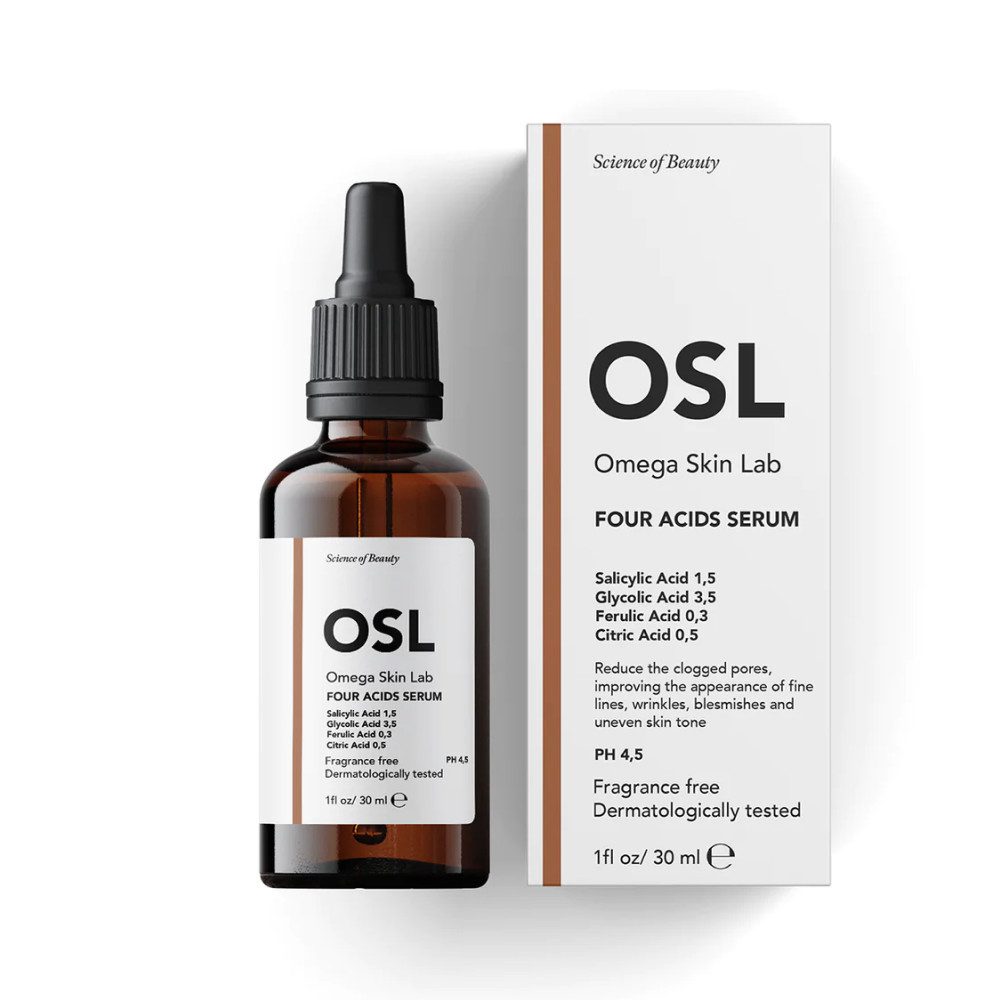 OSL Omega Skin Lab Gesichtsserum OSL Four Acids Serum 30 ml – Salicylsäure %1,5, Zitronensäure %0,5, Gl