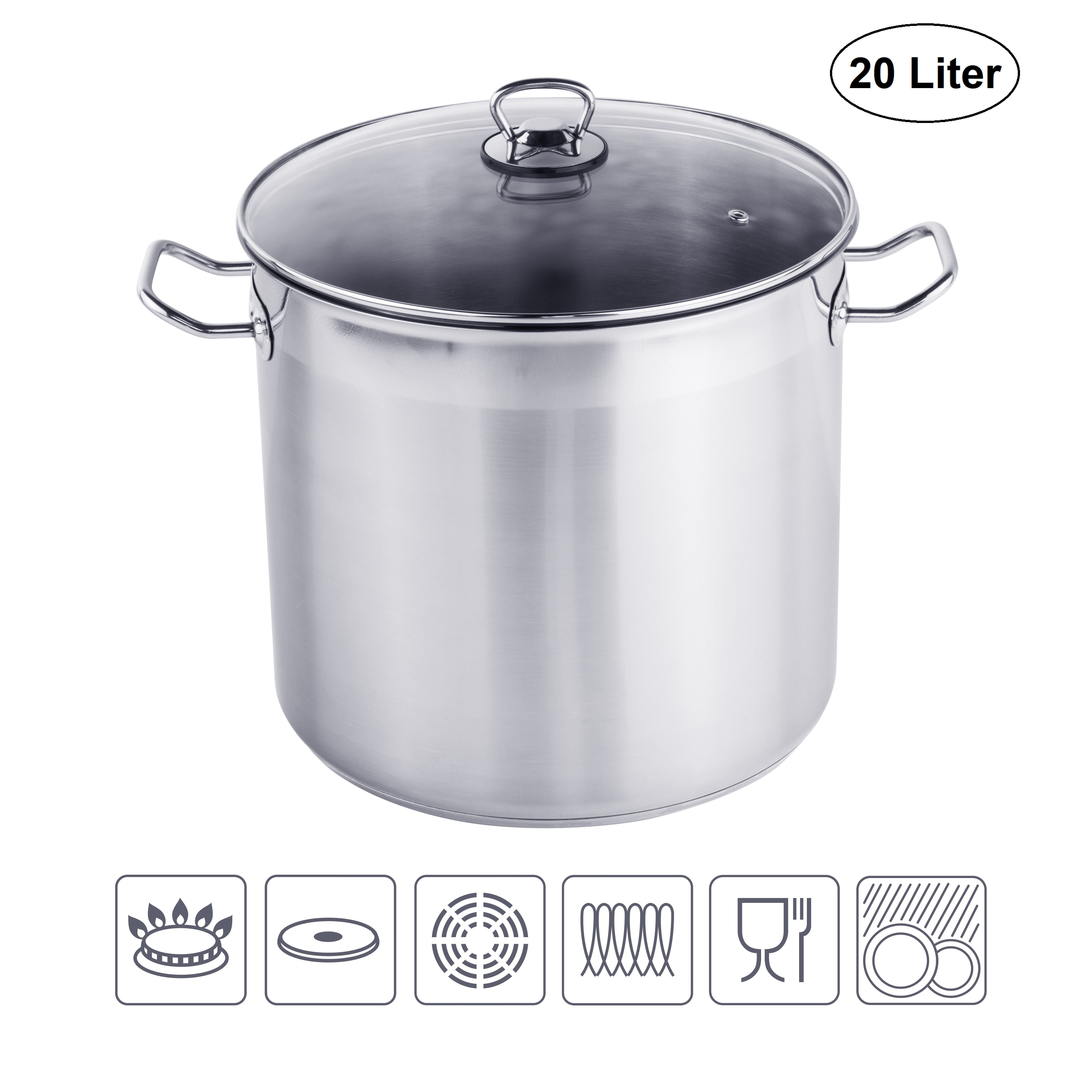Haushalt International Kochtopf XL Profi Universalkochtopf, Edelstahl, Für alle Herdarten auch Induktion, inkl. Glasdeckel