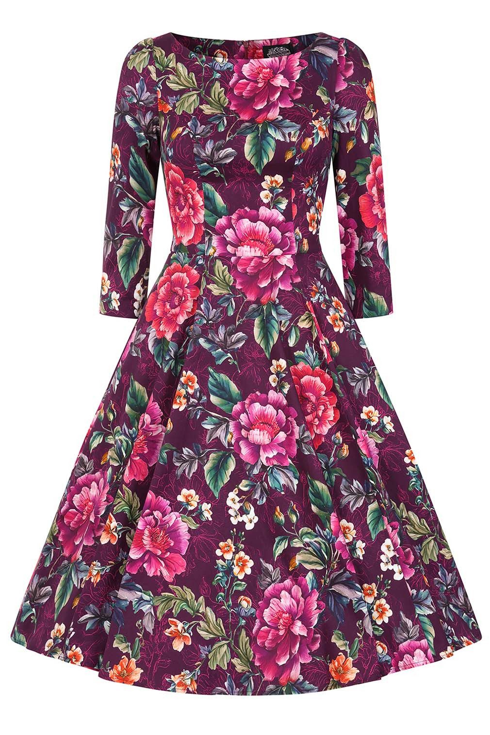 Hearts & Roses London A-Linien-Kleid Bea Floral Swing Dress Retro Vintage F günstig online kaufen