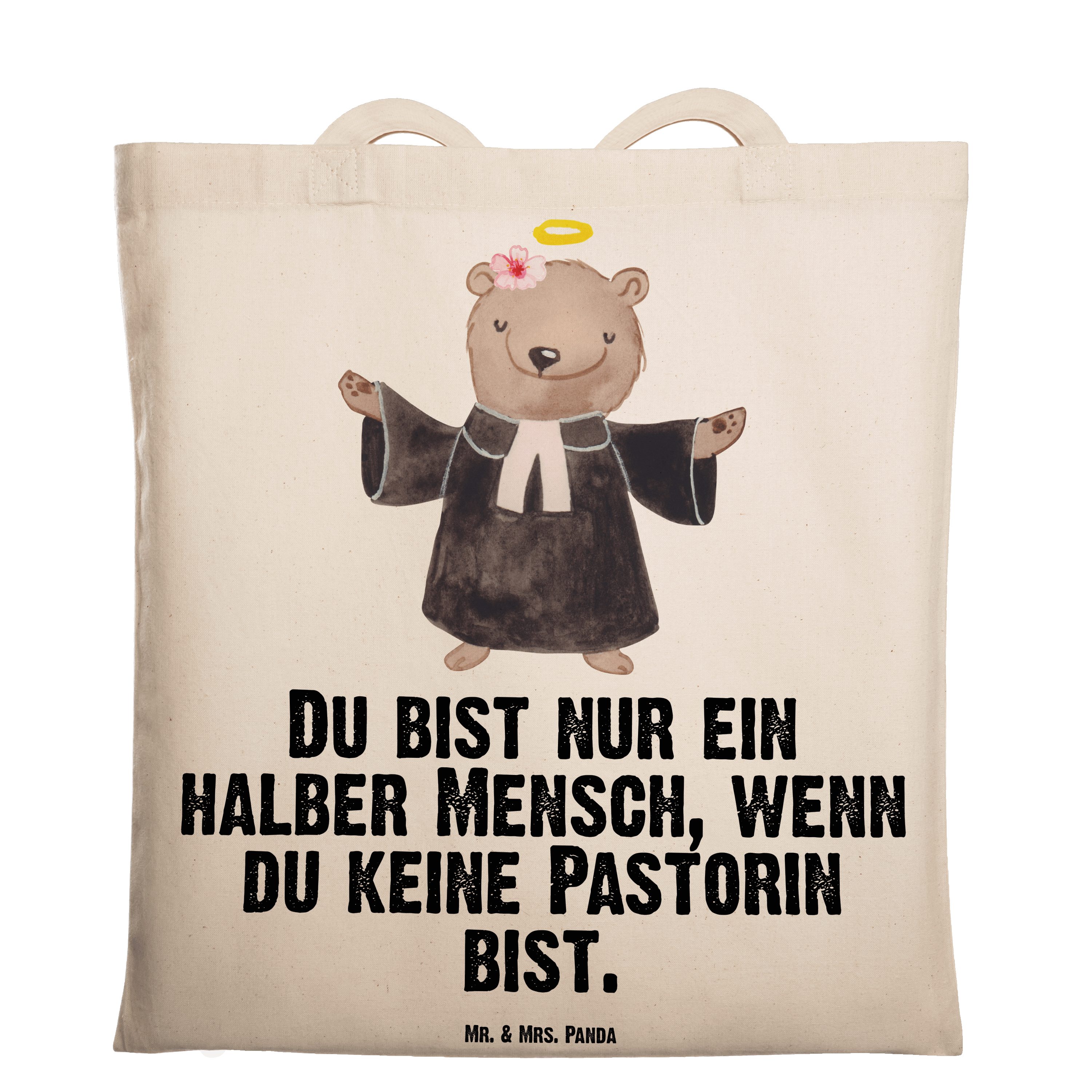 Panda - Geschenk, Kollegin, Tragetasche Transparent & - (1-tlg) Mr. Kirche, Pastorin Mrs. mit Herz Beutelt