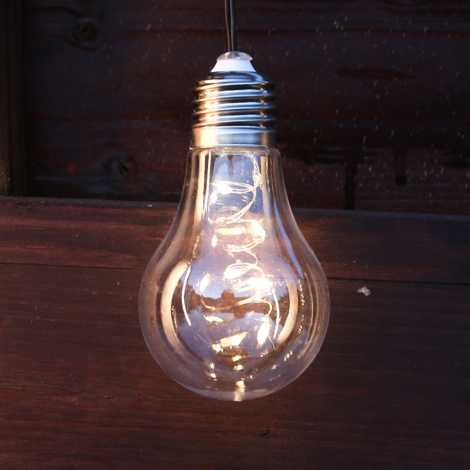 Relaxdays Deko Glühbirne LED zum Hängen, batteriebetriebene LED-Deko,  kabellose Glühlampe mit Lichterkette, transparent, Klar, 1 Stück