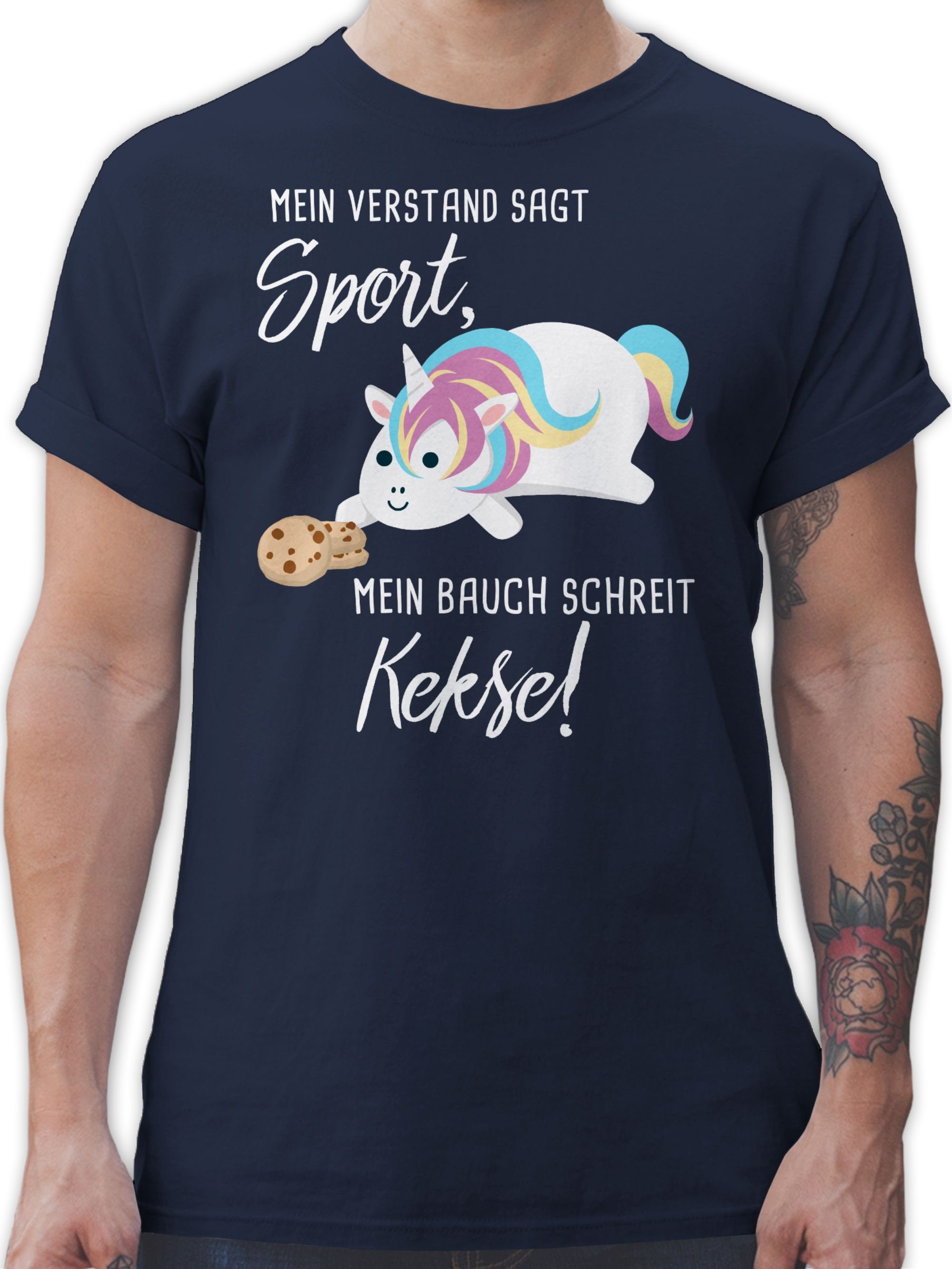 Shirtracer T-Shirt Mein Bauch schreit Kekse! Einhorn Sprüche Statement 2 Navy Blau