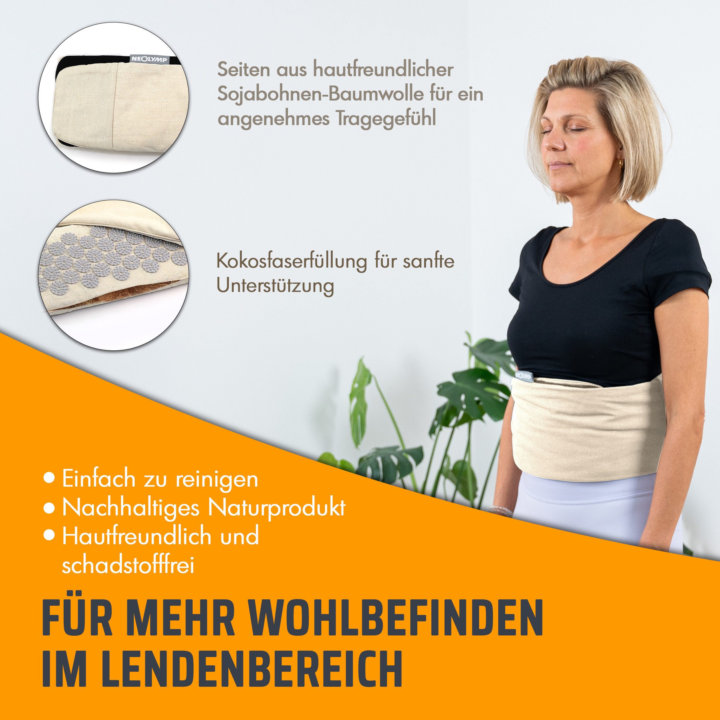 NEOLYMP Shiatsu-Massagegürtel Akupressurgürtel - Anpassbarer Lendengürtel, Akupressurmatte, Massage, Massagegürtel - Vielseitige Stimulation - waschbar - Nagelmatte Rücken, Akupunktur Gürtel - Umweltfreundlich, verstellbarer Klettverschluss