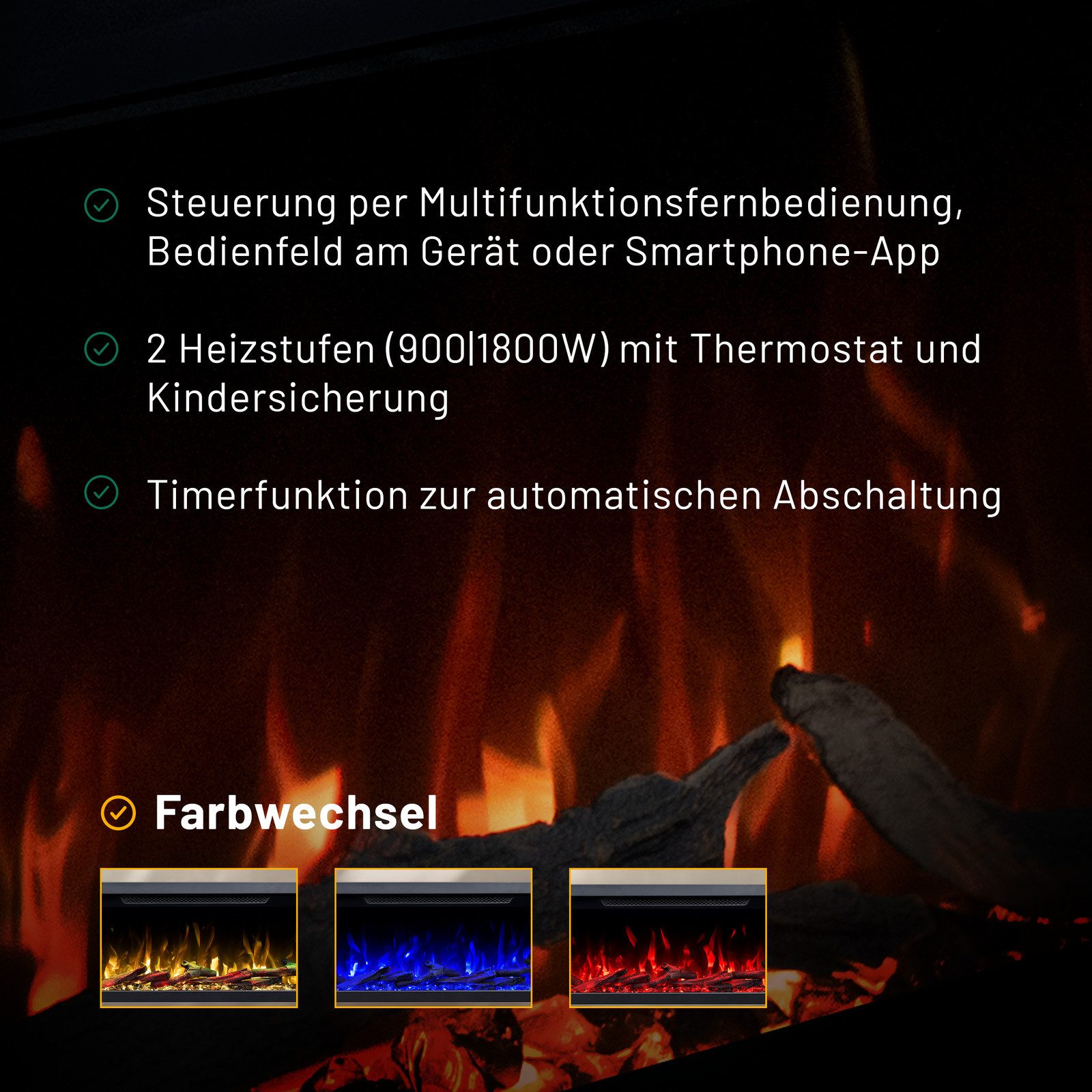 GF Core Elektrokamin Hestia weiß / grau / schwarz 3D LED Kamin mit Heizung, Elektrischer Kamin mit 3D Feuer mit Heizung, 2 Dekorationen – Bild 4 von 5