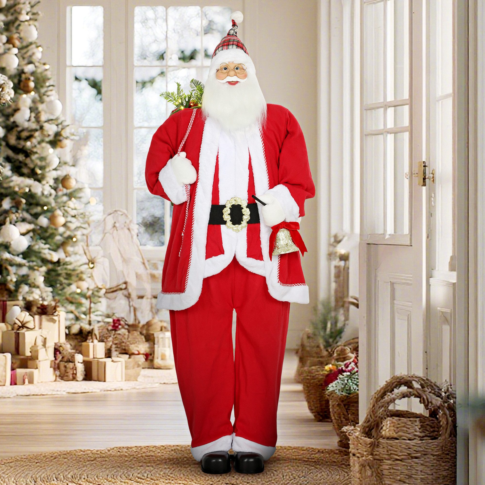 HOMCOM Weihnachtsmann Dekoration (Bewegungs- und Geräuschsensor, 1 St., bewegt den Kopf und singt), Rot