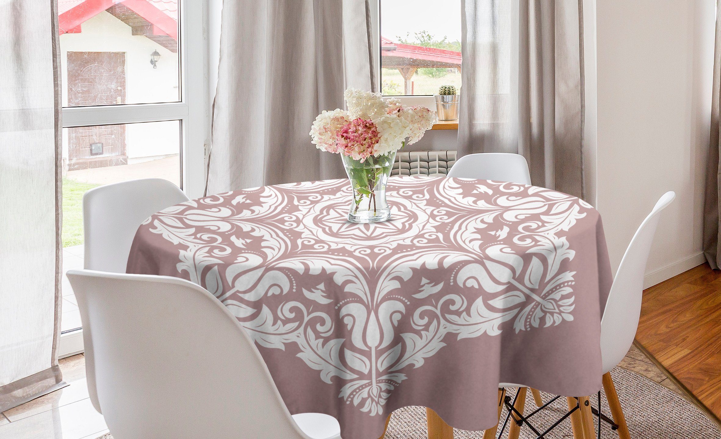 Abakuhaus Tischdecke Kreis Tischdecke Abdeckung für Esszimmer Küche Dekoration, Blumen-Mandala Petal und Blumen