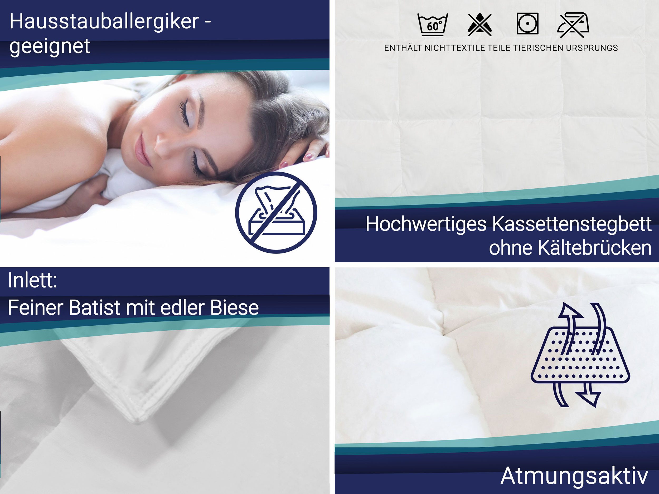 ZOLLNER Daunenbettdecke, 135 x 200 cm, Bezug: 100% Baumwolle, Füllung: 100% Daunen