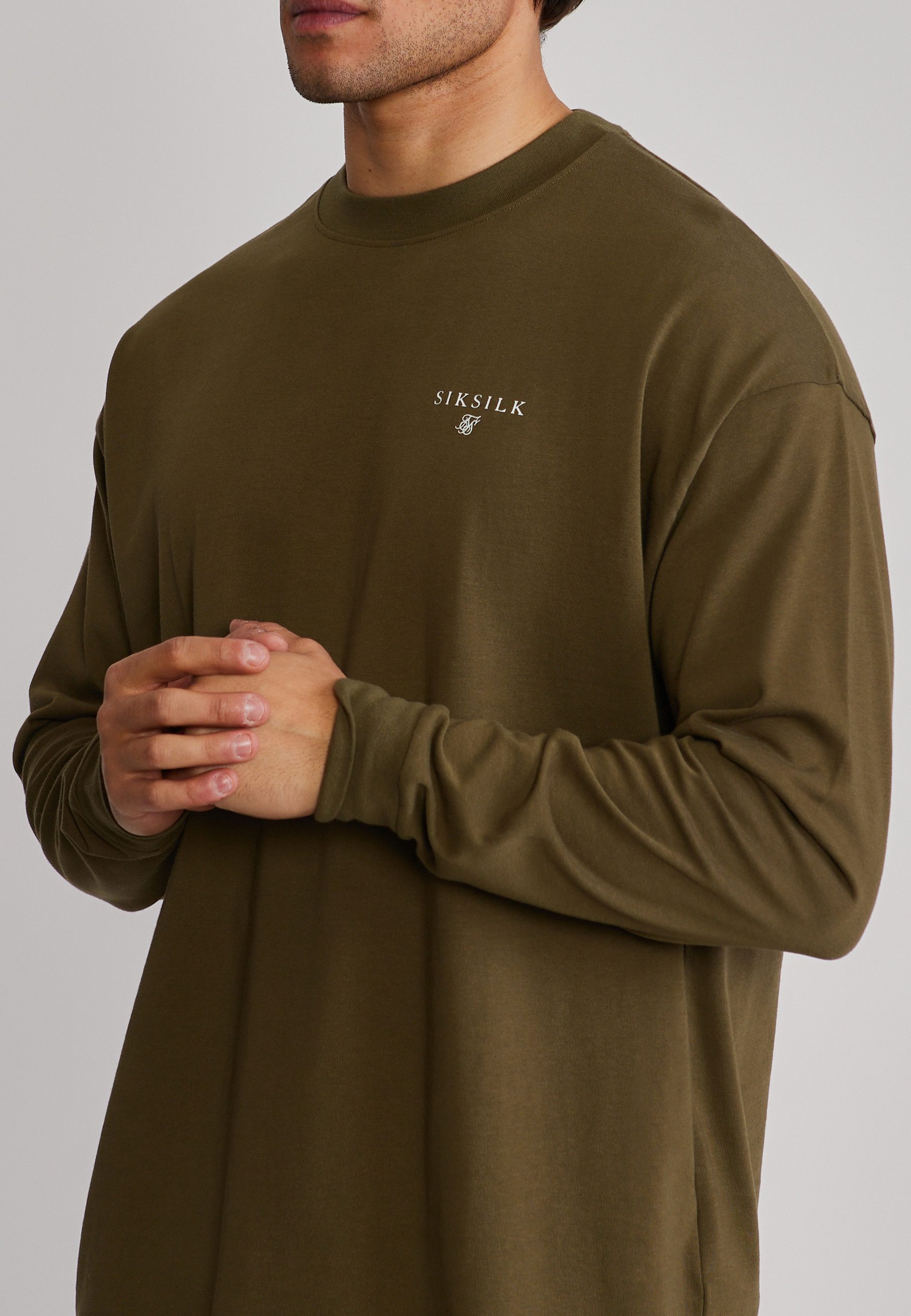 Siksilk T-Shirt SikSilk Herren Khaki Grün Long Sleeve T-Shirt